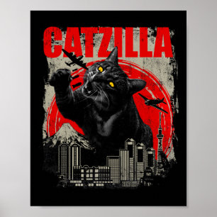 Catzilla - Funny Cat Lover Kitten Kat Korte Mouw Poster