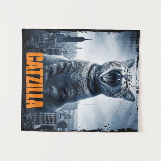 Catzilla Funny Cat Meme Poster Tapestry Wandkleed (Voorkant (horizontaal))