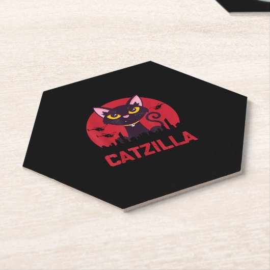 Catzilla Funny Cat Monster Kartonnen Onderzetters (Schuin)