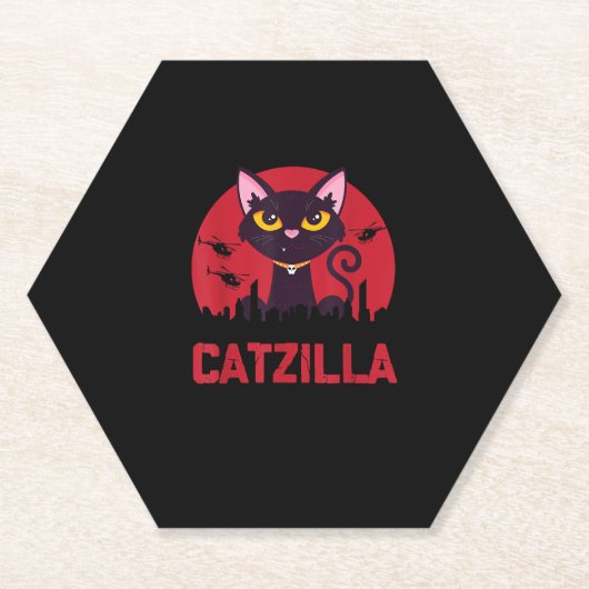 Catzilla Funny Cat Monster Kartonnen Onderzetters (Voorkant)