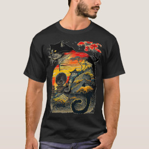 Catzilla  Funny Cute Cat Art Japanse Sunse T-shirt