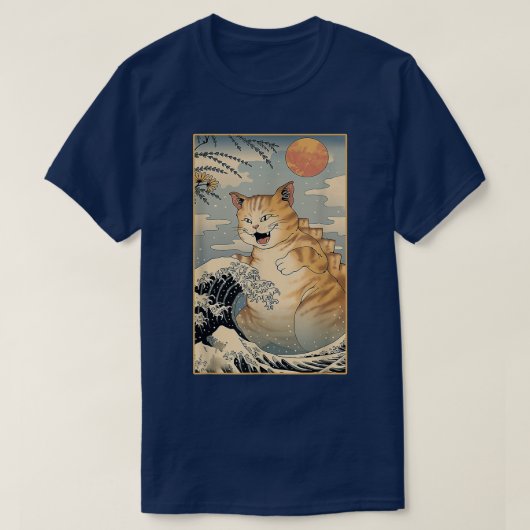 Catzilla  Funny Cute Cat Art Japanse Sunse T-shirt (Design voorkant)
