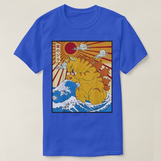 Catzilla  Funny Cute Cat Art Japanse Sunse T-shirt (Design voorkant)