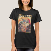 Catzilla Funny Cute Cat Art Japanse Sunse T-shirt (Voorkant)