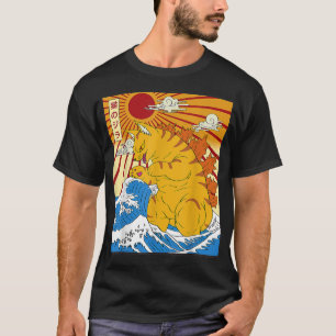 Catzilla Funny Cute Cat Art Japanse Sunse T-shirt