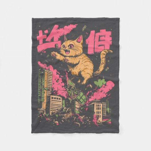 Catzilla Funny Giant Cat Monster Kaiju Japanese Ka Fleece Deken (Voorkant)