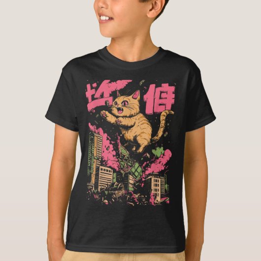 Catzilla Funny Giant Cat Monster Kaiju Japanese Ka T-shirt (Voorkant)