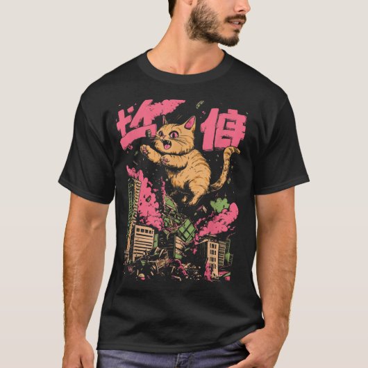 Catzilla Funny Giant Cat Monster Kaiju Japanese Ka T-shirt (Voorkant)