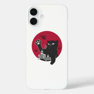 Catzilla - Giant Black Cat parodie op de stad iPhone 16 Plus Hoesje