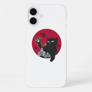 Catzilla - Giant Black Cat parodie op de stad iPhone 16 Plus Hoesje