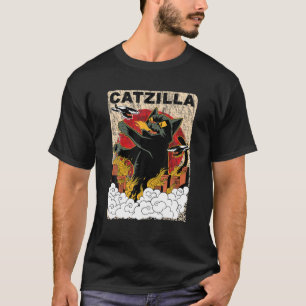  Catzilla Giant Cat Japans Anime Black Fu T-shirt