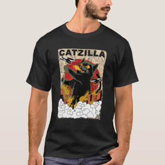 Catzilla Giant Cat Japans Anime Black Fu T-shirt