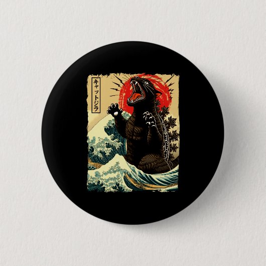 Catzilla Grappige Japanse Stijl Ronde Button 5,7 Cm (Voorkant)