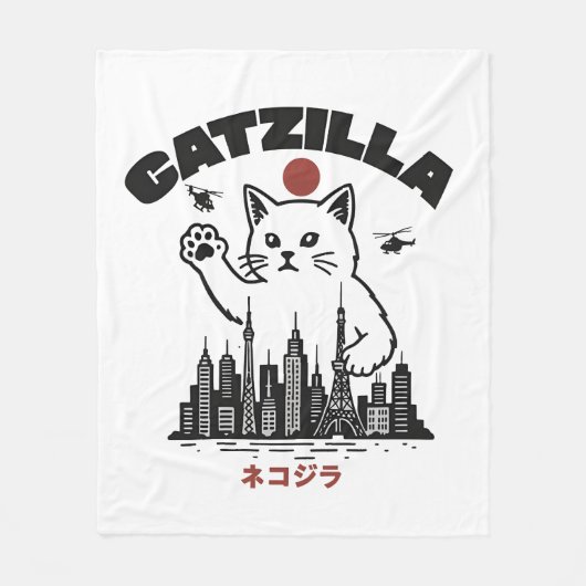 Catzilla - Grappige kat Godzilla parodie Fleece Deken (Voorkant)