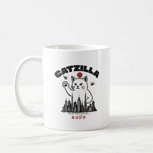 Catzilla - Grappige kat Godzilla parodie Koffiemok (Links)