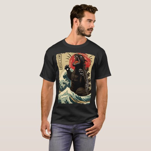 Catzilla Grappige Kat Japanse Kunst Kitten Kat Lie T-shirt (Voorkant volledig)