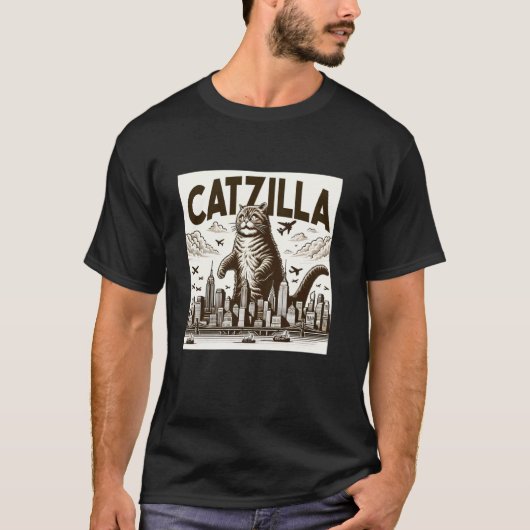 Catzilla Grappige Kattenliefhebber Stedelijke Stad T-shirt (Voorkant)
