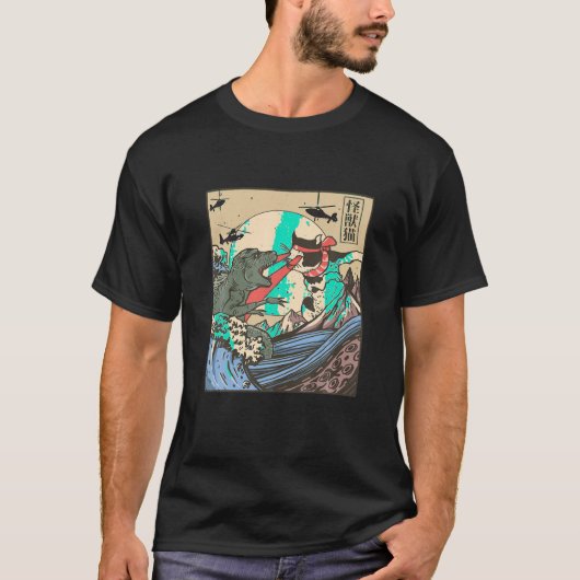 Catzilla Grappige Kitten Cat Retro verdrietig T-shirt (Voorkant)