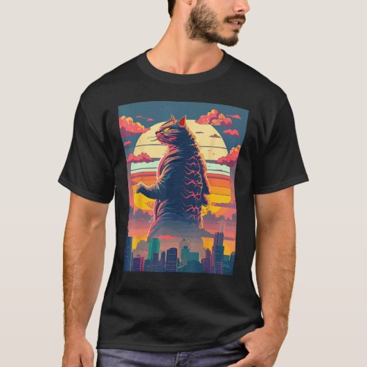 Catzilla Grappige Parodie Schattig Monster T-shirt (Voorkant)