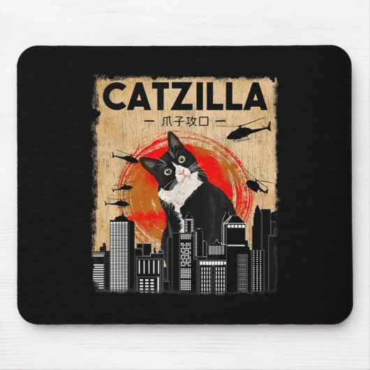 Catzilla - Grappige smoking kat en kitten Muismat (Voorkant)
