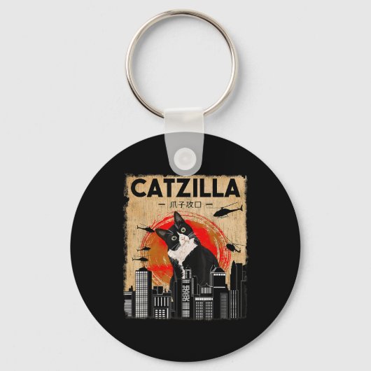  Catzilla - Grappige smoking kat en kitten Sleutelhanger (Voorkant)