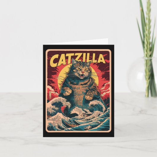 Catzilla Japanese Art Funny Cat  Graphic Kaart (Voorkant)