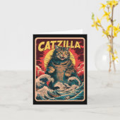 Catzilla Japanese Art Funny Cat  Graphic Kaart (Gele Bloem)