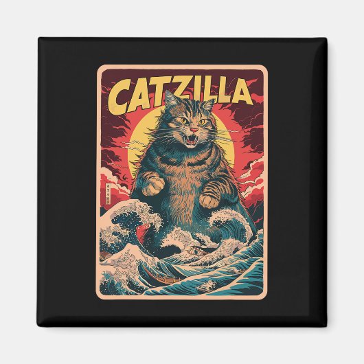 Catzilla Japanese Art Funny Cat Graphic Magneet (Voorkant)