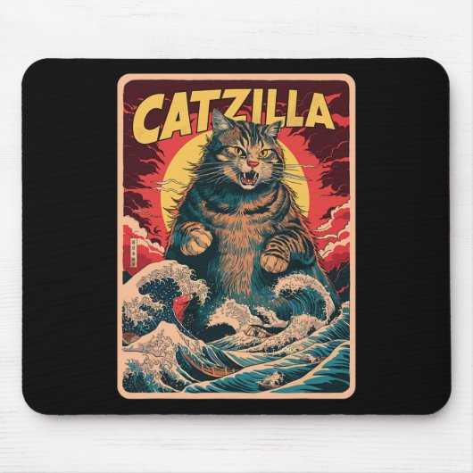 Catzilla Japanese Art Funny Cat  Graphic Muismat (Voorkant)