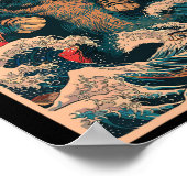 Catzilla Japanese Art Funny Cat  Graphic Poster (Hoek)