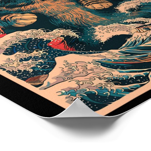 Catzilla Japanese Art Funny Cat Graphic Poster (Hoek)