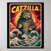 Catzilla Japanese Art Funny Cat Graphic Poster (Voorkant)