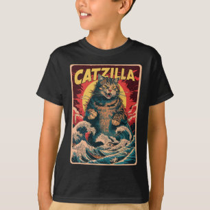 Catzilla Japanese Art Funny Cat  Graphic T-shirt
