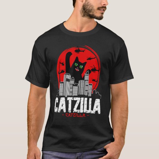 Catzilla Japanese Sunset fighting helicopter funny T-shirt (Voorkant)