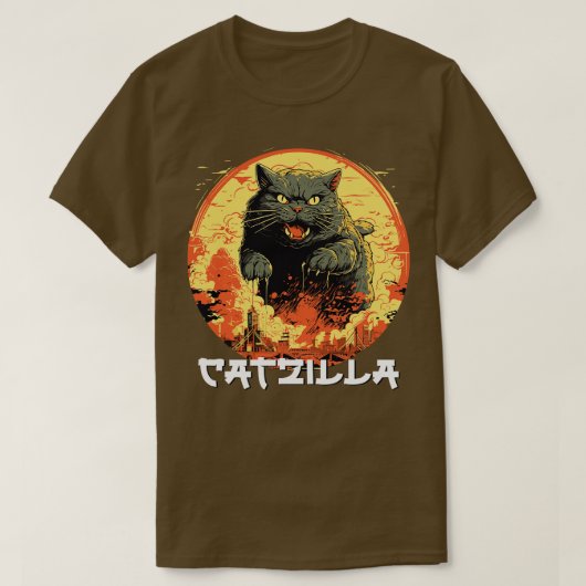 Catzilla Japans Sunset Funny Cat Parodie  T-shirt (Design voorkant)