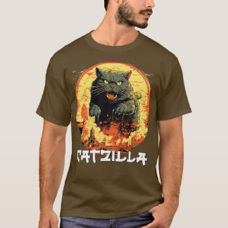 Catzilla Japans Sunset Funny Cat Parodie  T-shirt
