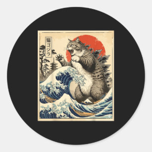 Catzilla Japanse Kunst Kat Liefhebber Grafische Pr Ronde Sticker