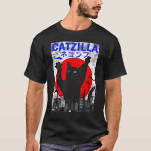Catzilla Japanse Zonsondergang Stijl Kat Kitten T-shirt