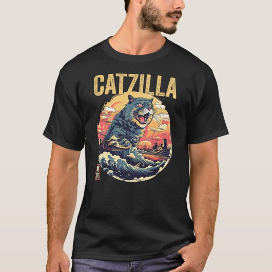 Catzilla Kaiju Cat Japanese Art Comic Anime Cat Ca T-shirt (Voorkant)