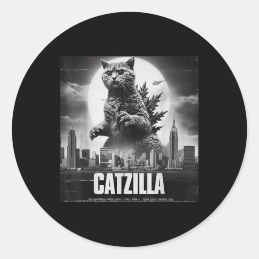 Catzilla Kat Japans Kunst Grappig Ronde Sticker (Voorkant)