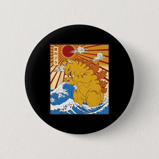 Catzilla Kat Japanse Anime Kawaii Grappige Geschen Ronde Button 5,7 Cm (Voorkant)