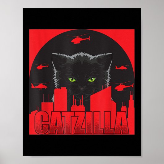Catzilla Kat Japanse Kat Grappige Catzilla Poster (Voorkant)