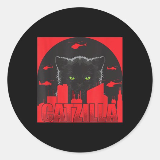 Catzilla Kat Japanse Kat Grappige Catzilla Ronde Sticker (Voorkant)