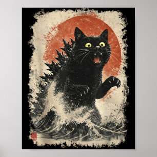 Catzilla Kat Japanse Kunst Grappig voor Mannen Vro Poster