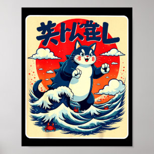 Catzilla Kat Japanse Kunst Grappige Kat Cadeaus Vo Poster