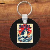 Catzilla Kat Japanse Kunst Grappige Kat Cadeaus Vo Sleutelhanger (Voorkant)