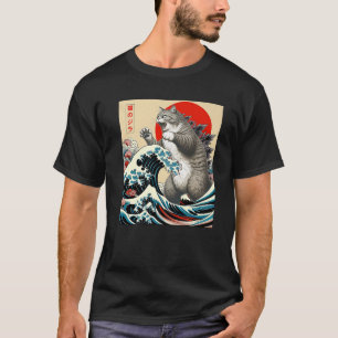 Catzilla Kat Japanse Kunst Grappige Kat Cadeaus Vo T-shirt