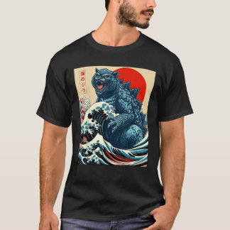 Catzilla Kat Japanse Kunst Grappige Kat Cadeaus vo T-shirt