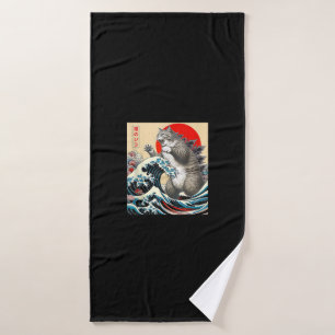Catzilla Kat Japanse Kunst Grappige Kat Gifts Voor Badhanddoek