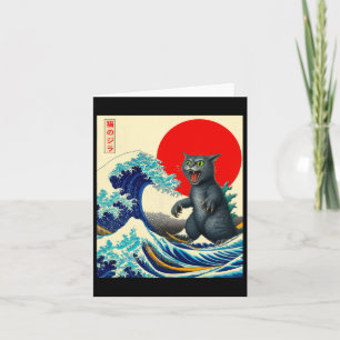 Catzilla Kat Japanse Kunst Grappige Kat Gifts Voor Kaart